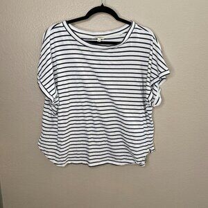 Max Studio Womens Striped Short Sleeve Top XL Casual Lightweight White Black